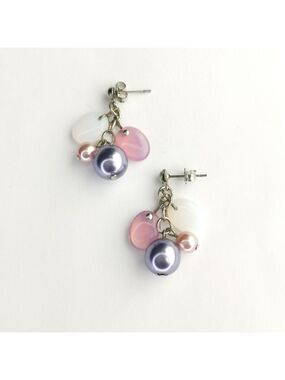 VINTAGE Czech beaded  cluster earrings lavender pink